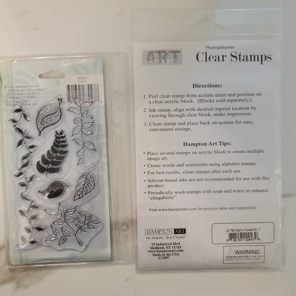GRAPHIC FLOWERS AND LEAVES Clear Cling Stamps Lot of 2 Pkgs - 3 Sheets - Picture 2 of 12
